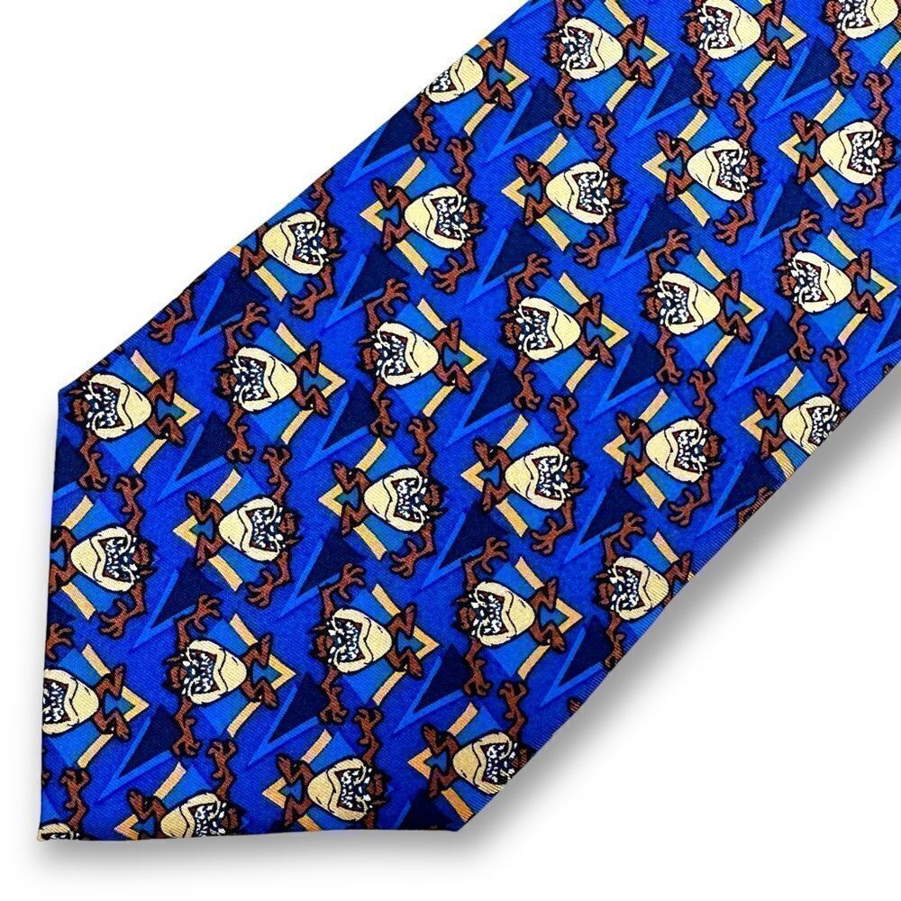 Warner Bros. Tasmanian Devil‎ blue and gold print tie